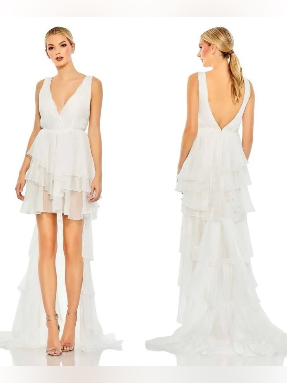 Mac Duggal 55320 High Low Tiered Gown Dress with Built In Bodysuit Size 8 NWT